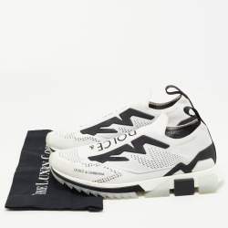 Pre Owned Dolce & Gabbana White/Black Knit Fabric Sorrento Slip On Sneakers Size 45