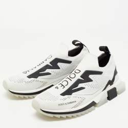 Pre Owned Dolce & Gabbana White/Black Knit Fabric Sorrento Slip On Sneakers Size 45