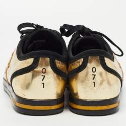 Pre Owned Dolce & Gabbana Gold Leather Logo Plaque Low Top Sneakers Size 41.5 