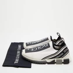 Pre Owned Dolce & Gabbana White/Black Logo Print Knit Fabric Sorrento Sneakers Size 43.5