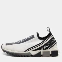 Pre Owned Dolce & Gabbana White/Black Logo Print Knit Fabric Sorrento Sneakers Size 43.5