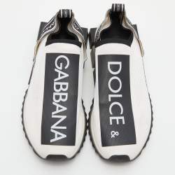 Pre Owned Dolce & Gabbana White/Black Logo Print Knit Fabric Sorrento Sneakers Size 43.5