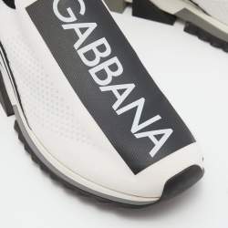 Pre Owned Dolce & Gabbana White/Black Logo Print Knit Fabric Sorrento Sneakers Size 43.5
