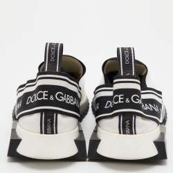 Pre Owned Dolce & Gabbana White/Black Logo Print Knit Fabric Sorrento Sneakers Size 43.5