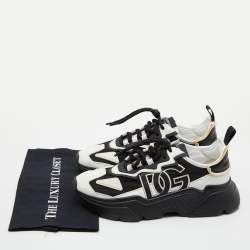 Dolce & Gabbana Black/White Leather and Nylon Low Top Sneakers Size 42