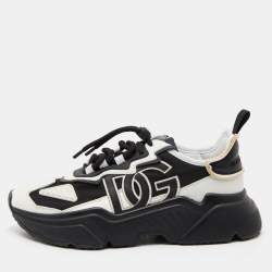 Dolce & Gabbana Black/White Leather and Nylon Low Top Sneakers Size 42