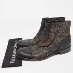 Dolce & Gabbana Black/Grey Nubuck Floral Leather Ankle Boots Size 43