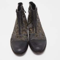Dolce & Gabbana Black/Grey Nubuck Floral Leather Ankle Boots Size 43