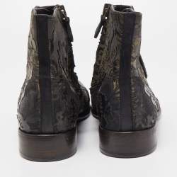 Dolce & Gabbana Black/Grey Nubuck Floral Leather Ankle Boots Size 43