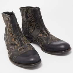 Dolce & Gabbana Black/Grey Nubuck Floral Leather Ankle Boots Size 43