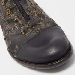 Dolce & Gabbana Black/Grey Nubuck Floral Leather Ankle Boots Size 43