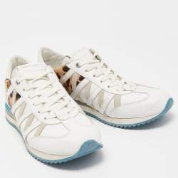 Pre Owned Dolce & Gabbana White Leather Leopard Print Nigeria Low Top Sneakers Size 42