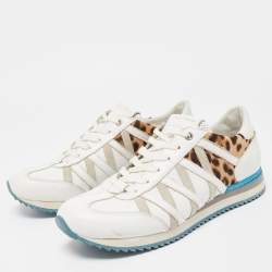 Pre Owned Dolce & Gabbana White Leather Leopard Print Nigeria Low Top Sneakers Size 42