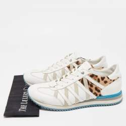 Pre Owned Dolce & Gabbana White Leather Leopard Print Nigeria Low Top Sneakers Size 42