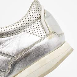 Pre Owned Dolce & Gabbana Silver Perforated Leather Low Top Sneakers Size 42