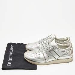 Pre Owned Dolce & Gabbana Silver Perforated Leather Low Top Sneakers Size 42