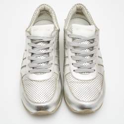 Pre Owned Dolce & Gabbana Silver Perforated Leather Low Top Sneakers Size 42