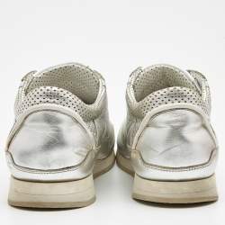 Pre Owned Dolce & Gabbana Silver Perforated Leather Low Top Sneakers Size 42