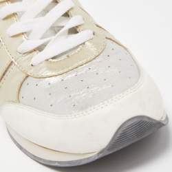 Pre Owned Dolce & Gabbana Silver/Gold Leather Low Top Sneakers Size 42