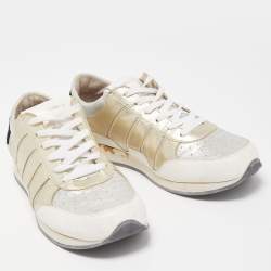 Pre Owned Dolce & Gabbana Silver/Gold Leather Low Top Sneakers Size 42