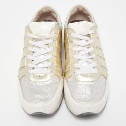Pre Owned Dolce & Gabbana Silver/Gold Leather Low Top Sneakers Size 42