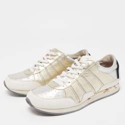 Pre Owned Dolce & Gabbana Silver/Gold Leather Low Top Sneakers Size 42