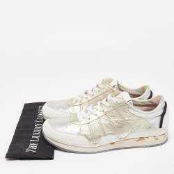 Pre Owned Dolce & Gabbana Silver/Gold Leather Low Top Sneakers Size 42