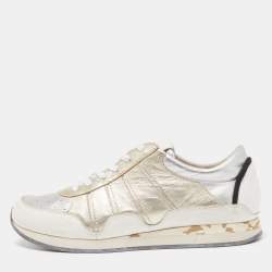Pre Owned Dolce & Gabbana Silver/Gold Leather Low Top Sneakers Size 42