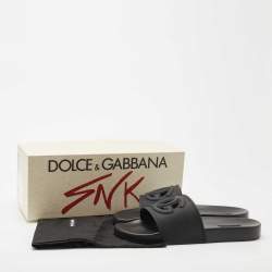 Dolce & Gabbana Black Rubber DG Logo Slide Flats Size 45