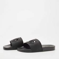 Dolce & Gabbana Black Rubber DG Logo Slide Flats Size 45
