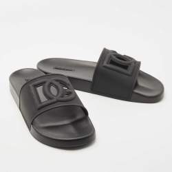 Dolce & Gabbana Black Rubber DG Logo Slide Flats Size 45