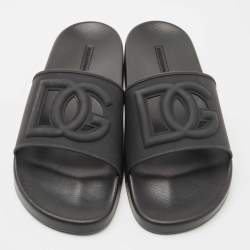 Dolce & Gabbana Black Rubber DG Logo Slide Flats Size 45