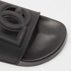Dolce & Gabbana Black Rubber DG Logo Slide Flats Size 45