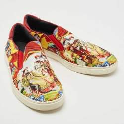 Dolce & Gabbana Multicolour Canvas Oriental  Print Slip On Sneakers Size 43.5