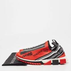 Dolce & Gabbana Red Fabric Graffiti Logo Sorrento Slip On Sneakers Size 44