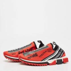 Dolce & Gabbana Red Fabric Graffiti Logo Sorrento Slip On Sneakers Size 44
