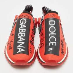Dolce & Gabbana Red Fabric Graffiti Logo Sorrento Slip On Sneakers Size 44