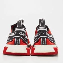 Dolce & Gabbana Red Fabric Graffiti Logo Sorrento Slip On Sneakers Size 44