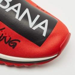 Dolce & Gabbana Red Fabric Graffiti Logo Sorrento Slip On Sneakers Size 44