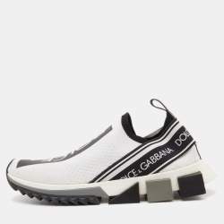 Dolce & Gabbana White/Black Knit Fabric Logo Sorrento Slip On Sneakers Size 40