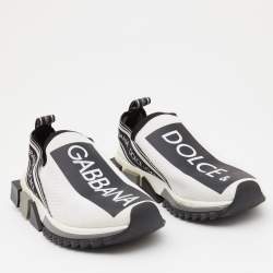 Dolce & Gabbana White/Black Knit Fabric Logo Sorrento Slip On Sneakers Size 40