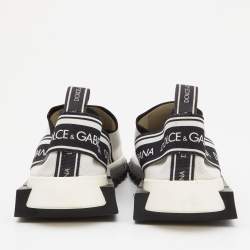 Dolce & Gabbana White/Black Knit Fabric Logo Sorrento Slip On Sneakers Size 40