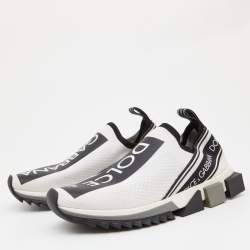 Dolce & Gabbana White/Black Knit Fabric Logo Sorrento Slip On Sneakers Size 40