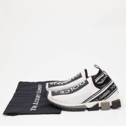 Dolce & Gabbana White/Black Knit Fabric Logo Sorrento Slip On Sneakers Size 40