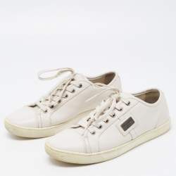 مملوكة مسبقًا Dolce & Gabbana White Leather Lace Low Top Sneakers Size 41.5
