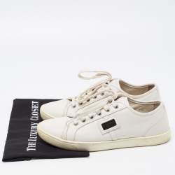 مملوكة مسبقًا Dolce & Gabbana White Leather Lace Low Top Sneakers Size 41.5