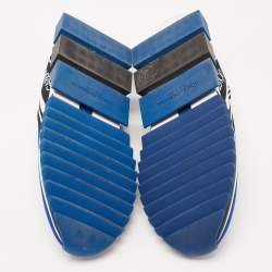 Pre Owned Dolce & Gabbana Blue/Black Stretch Fabric Jersey Sorrento Logo Print Slip On Sneakers Size 43