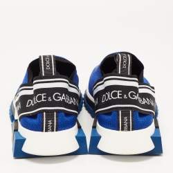 Pre Owned Dolce & Gabbana Blue/Black Stretch Fabric Jersey Sorrento Logo Print Slip On Sneakers Size 43