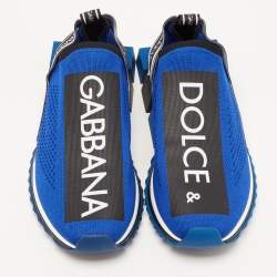 Pre Owned Dolce & Gabbana Blue/Black Stretch Fabric Jersey Sorrento Logo Print Slip On Sneakers Size 43
