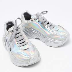 Pre Owned Dolce & Gabbana Silver Iridescent Leather Daymaster Sneakers Size 37